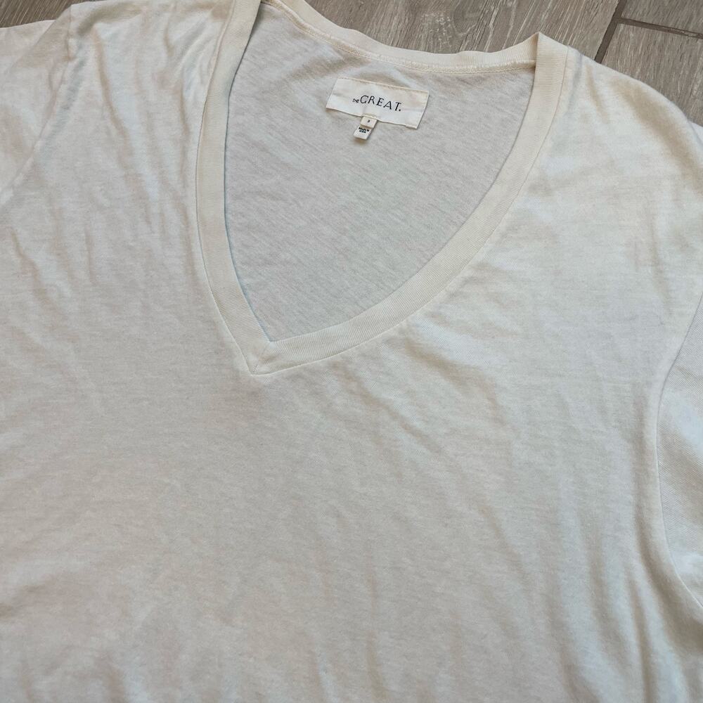 The Great. Boxy V Neck Tee Womens 3 White Cotton Made in USA Relaxed - Picture 5 of 8